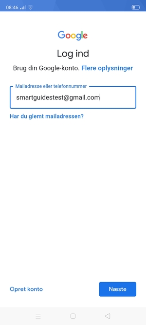 Indtast din Gmail adresse og vælg Næste