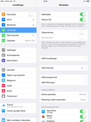 For å bytte PIN-koden til SIM-kortet, velg Mobildata og SIM-PIN-kode