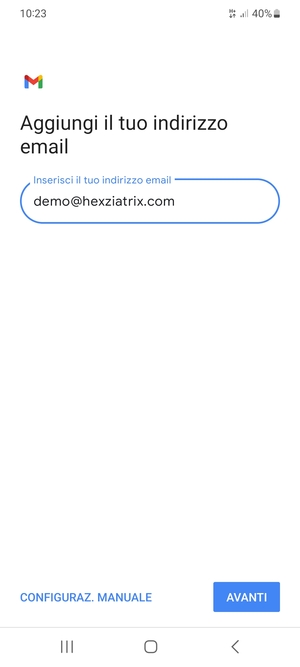 Inserisci il tuo indirizzo email e seleziona AVANTI
