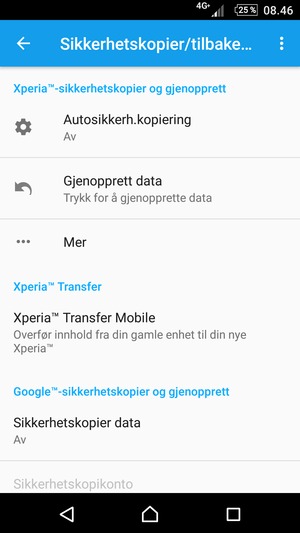 Velg Sikkerhetskopier data