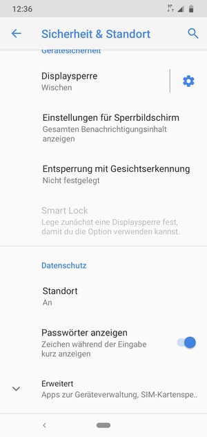 Scrollen Sie und wählen Sie Erweitert