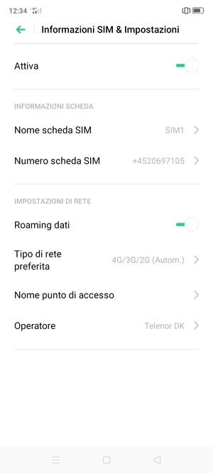 Attiva o disattiva Roaming dati