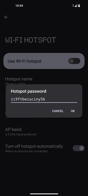 Enter a Wi-Fi hotspot password of at least 8 characters and select OK