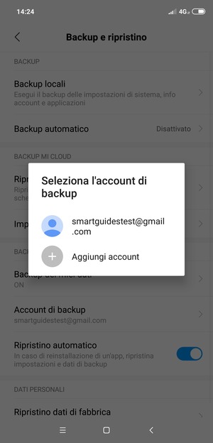 Seleziona il tuo account di backup