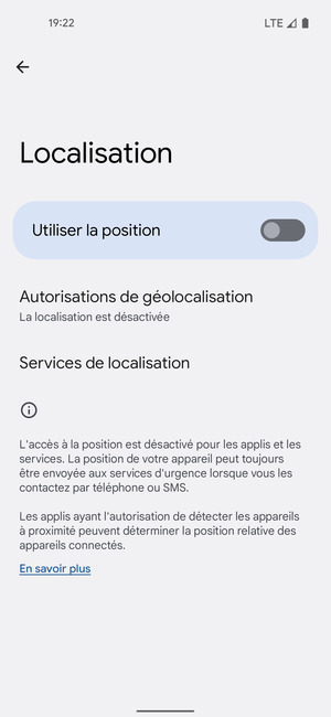 Désactiver le Utiliser la position