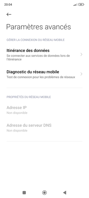 Sélectionnez Itinérance des données