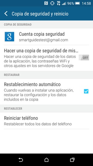 Seleccione Cuenta copia seguridad