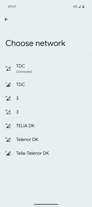 Select a network operator from the list