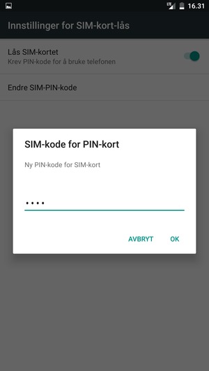 Skriv inn Ny PIN-kode for SIM-kort og velg OK
