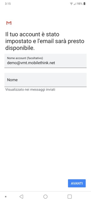 Scegli un nome per il tuo account e inserisci il tuo nome. Seleziona AVANTI