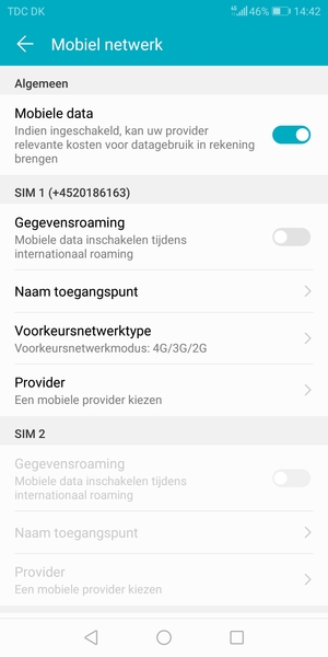 Om van netwerk te wisselen in geval van netwerk problemen, selecteer Provider
