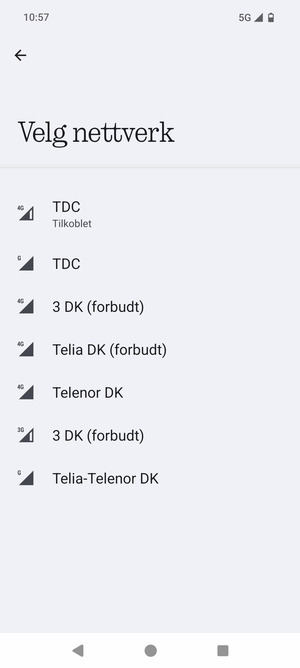 Velg en nettverksoperatør fra listen