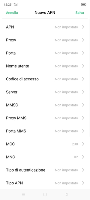 Scorri verso il basso e inserisci le informazioni di internet