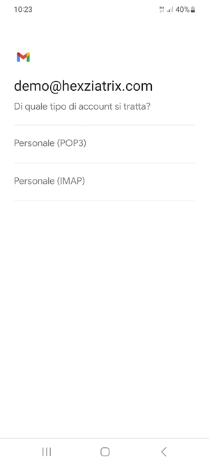 Seleziona Personale (POP3) o Personale (IMAP)