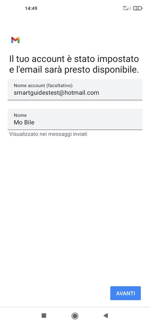 Scegli un nome per il tuo account e inserisci il tuo nome. Seleziona AVANTI