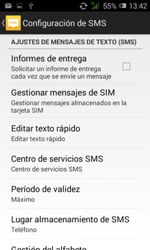 Seleccione Centro de servicios SMS