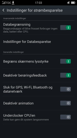 Aktiver Strømbesparelses indstillinger