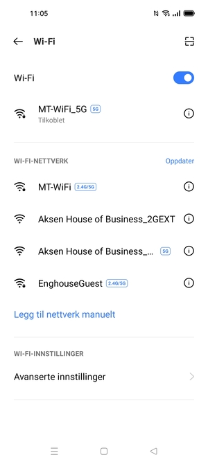 Du er nå koblet til Wi-Fi-nettverket