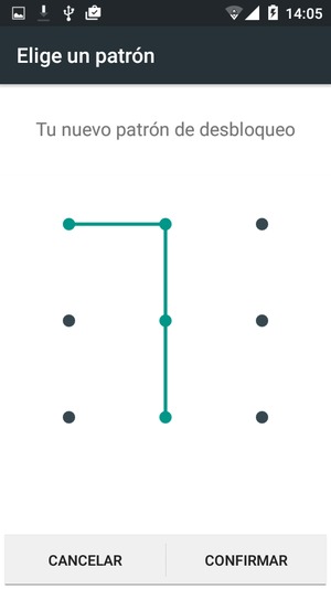 Dibuje un patrón de desbloqueo y seleccione CONFIRMAR