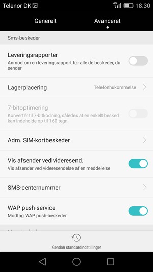 Scroll til og vælg SMS-centernummer