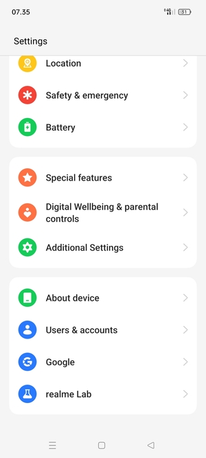Scroll to and select About device