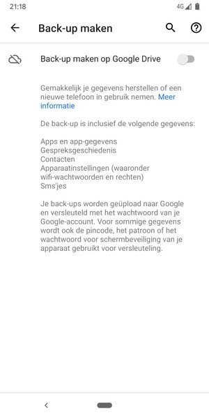 Schakel Back-up maken op Google Drive in