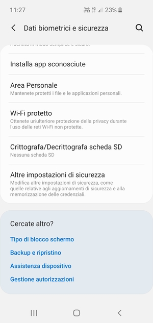 Scorri e seleziona Altre impostazioni di sicurezza
