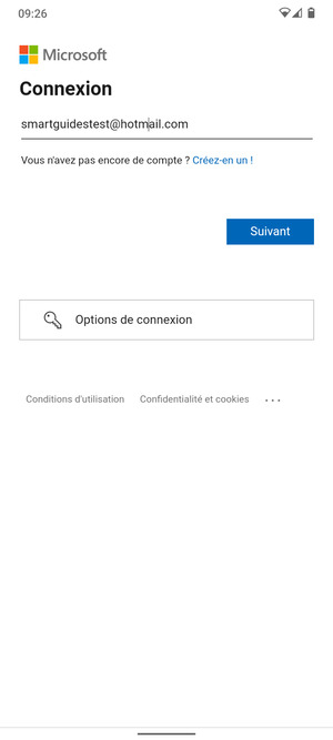 Saisissez votre adresse e-mail et sélectionnez Suivant
