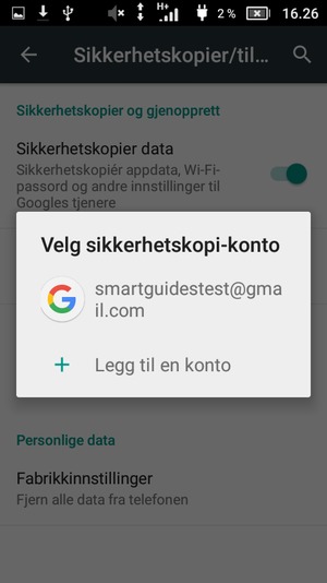 Velg sikkerhetskopi-kontoen din