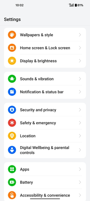 Scroll to and select Security and privacy