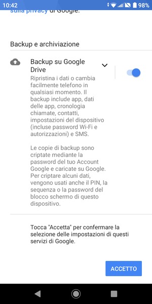 Scorri  e seleziona ACCETTO