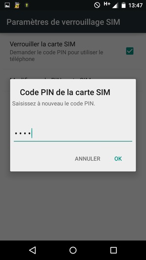 Veuillez confirmer votre nouveau code PIN de la carte SIM et sélectionner OK