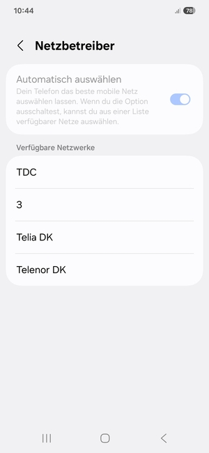 Wählen Sie einen Netzbetreiber von der Liste