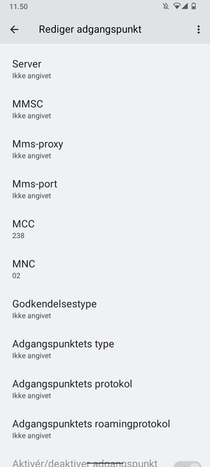 Scroll ned og indtast MMS-oplysninger
