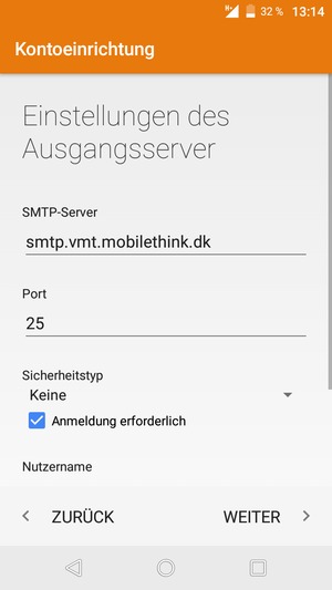 Geben Sie die Server-Adresse für ausgehende Post ein