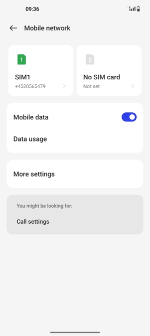 Select SIM1 or SIM2
