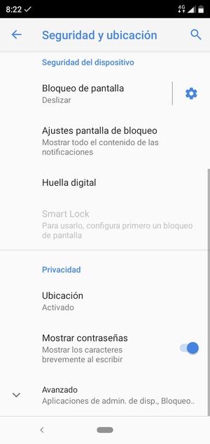 Desplácese y seleccione Avanzado