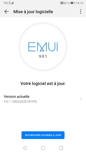 Si votre téléphone est à jour, vous verrez l'écran suivant