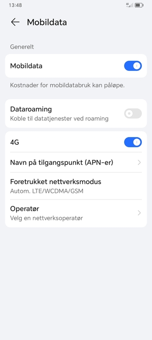 Velg Navn på tilgangspunkt (APN-er)
