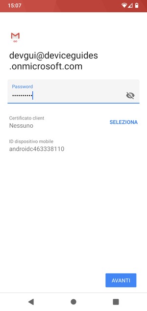 Inserisci la tua password e seleziona AVANTI