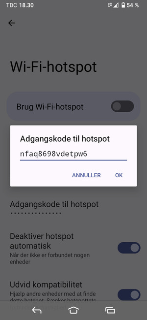 Indtast en Wi-Fi-hotspot adgangskode på minimum 8 tegn og vælg OK