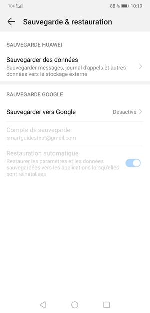 Sélectionnez Sauvegarder vers Google