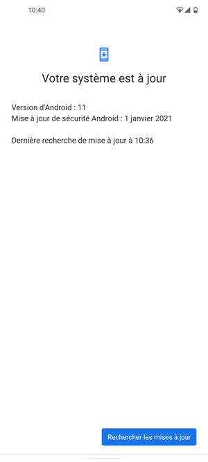 Si votre téléphone est à jour, vous verrez l'écran suivant