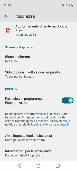 Per cambiare il PIN della scheda SIM, vai al menu Sicurezza e seleziona Altre impostazioni di sicurezza