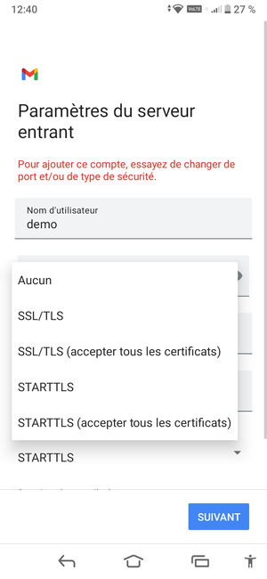 Sélectionnez Aucun puis SUIVANT