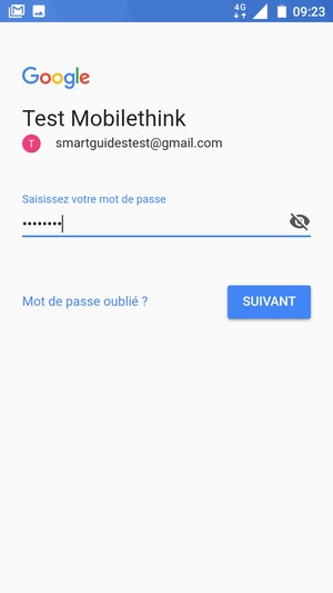 Saisissez votre mot de passe et sélectionnez SUIVANT