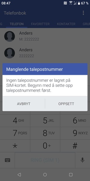 Hvis personsvar ikke er innstilt, velg OPPSETT