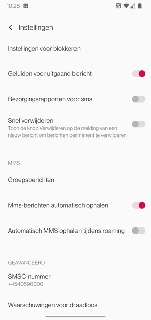 Selecteer SMSC-nummer