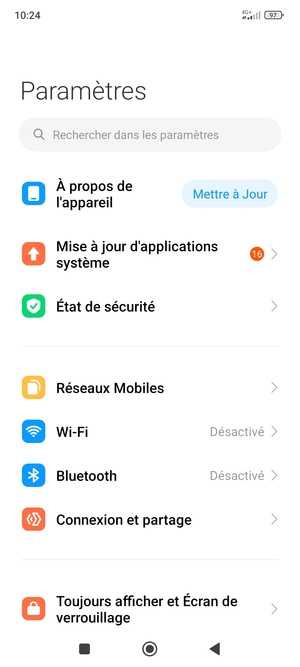 Sélectionnez Réseaux Mobiles