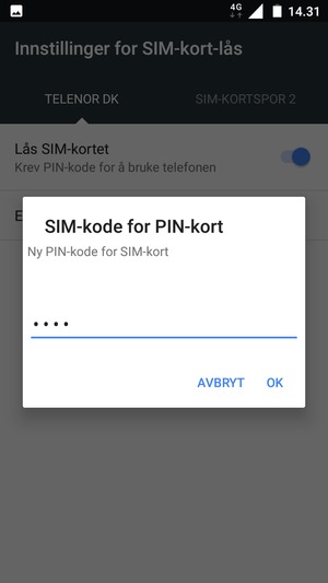Skriv inn Ny PIN-kode for SIM-kort og velg OK